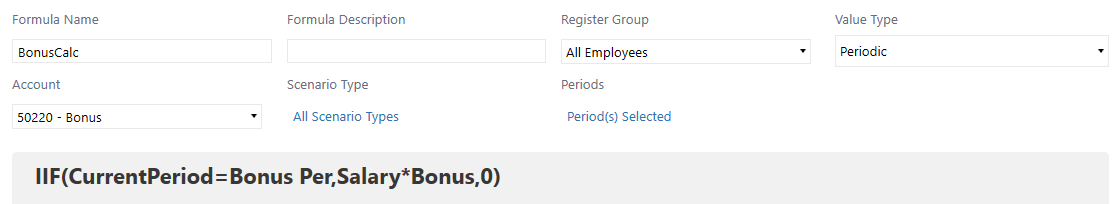 Bonus formula selectable criteria